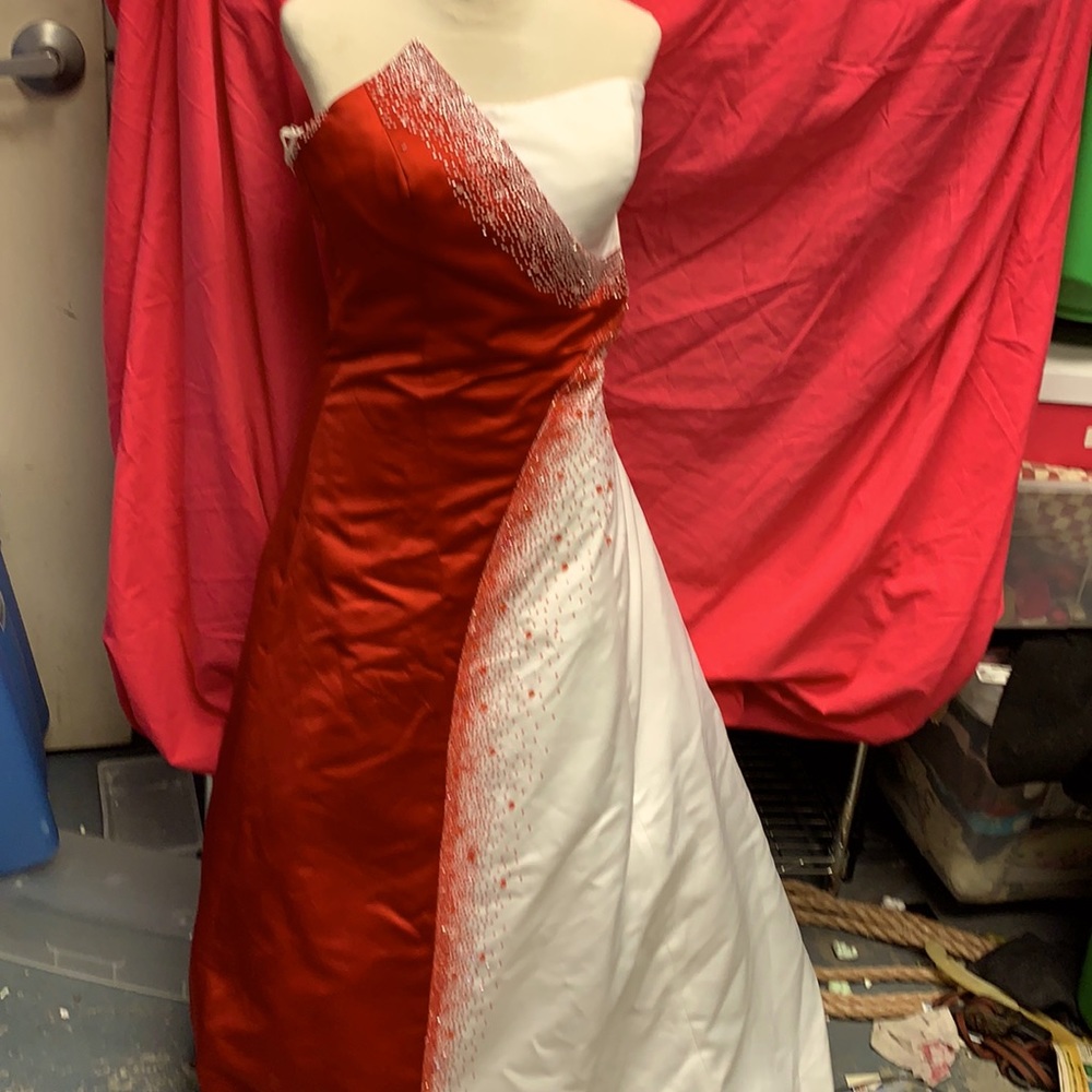 Precious Formals Prom Dress Red And White Sequins Strapless 2